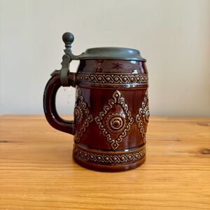 Vintage Rein Zinn Ceramic Beer Stein Hinged Pewter Lid